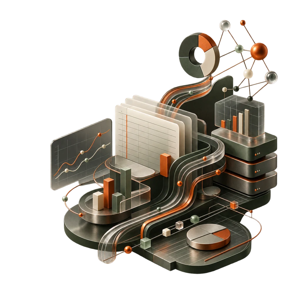 Abstract ledger, financial data rails, charts, and connected accounting infrastructure